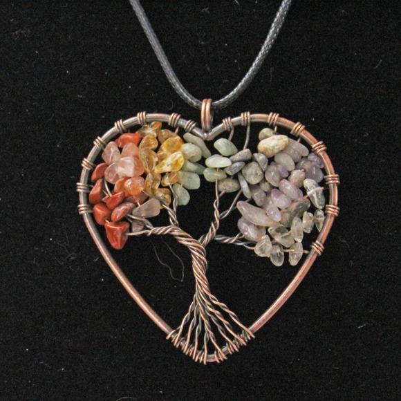 New Fashion Red Copper Toned Heart Tree of Life Necklace N31 - Picture 2 of 4